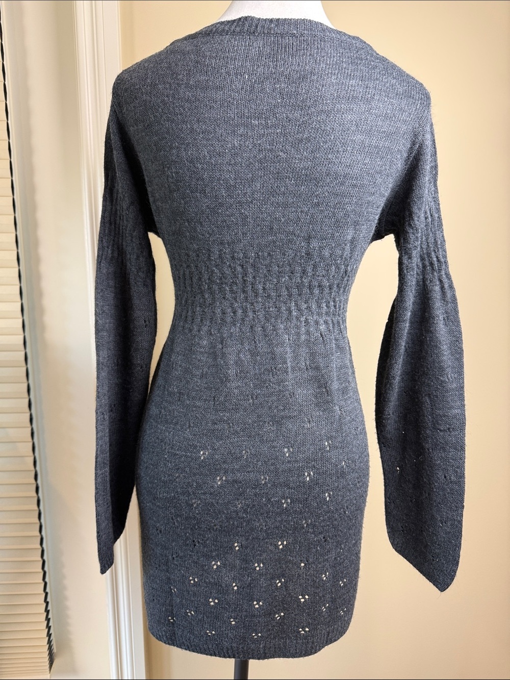 Made in Italy Wool Blend Sweater Dress Gray Empire Waist Balloon Sleeves - Picture 2 of 10